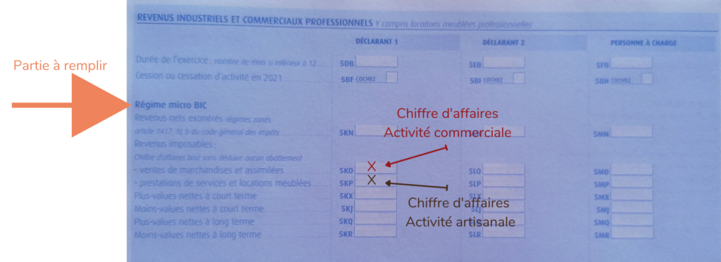 case a remplir activité commerciale ou artisanale BIC dans la déclaration de revenus
