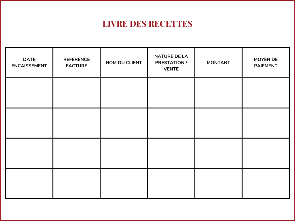 exemple livre de recettes autoentrepreneur
